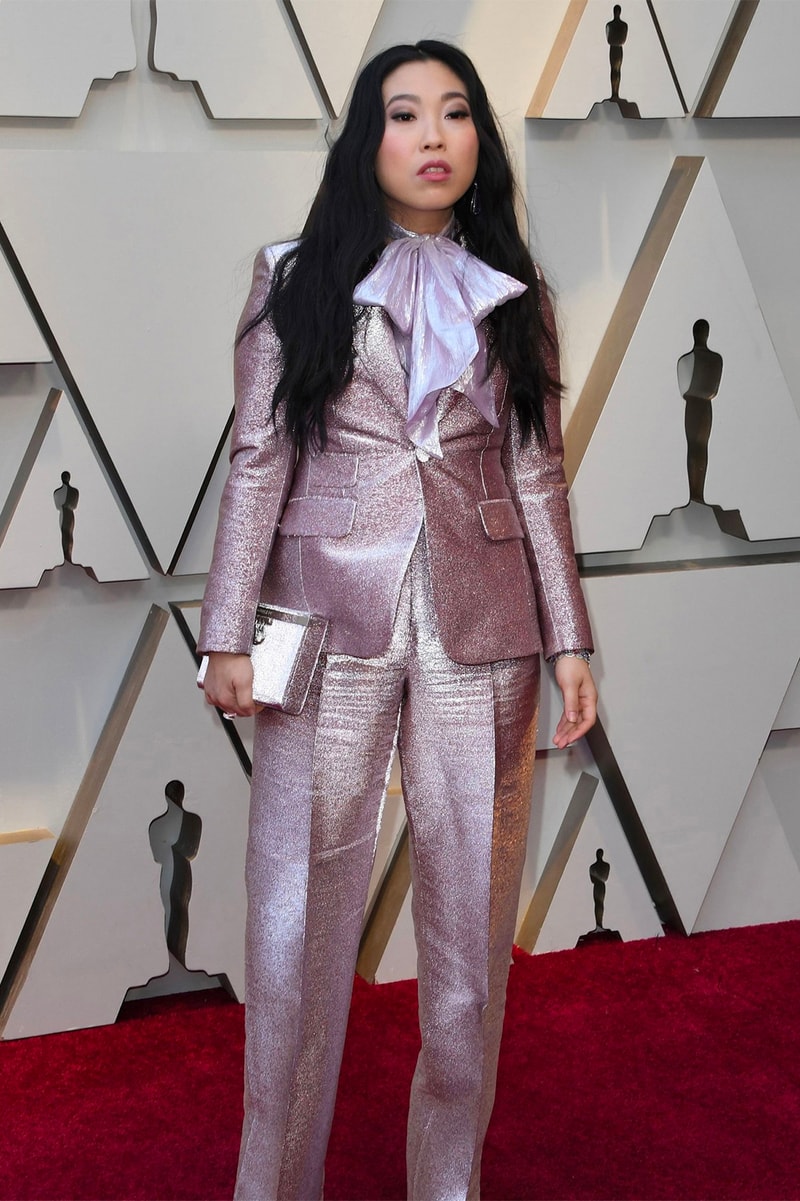 Oscars 2019 91st Academy Awards Red Carpet Awkwafina Nora Lum Crazy Rich Asians Purple Suit