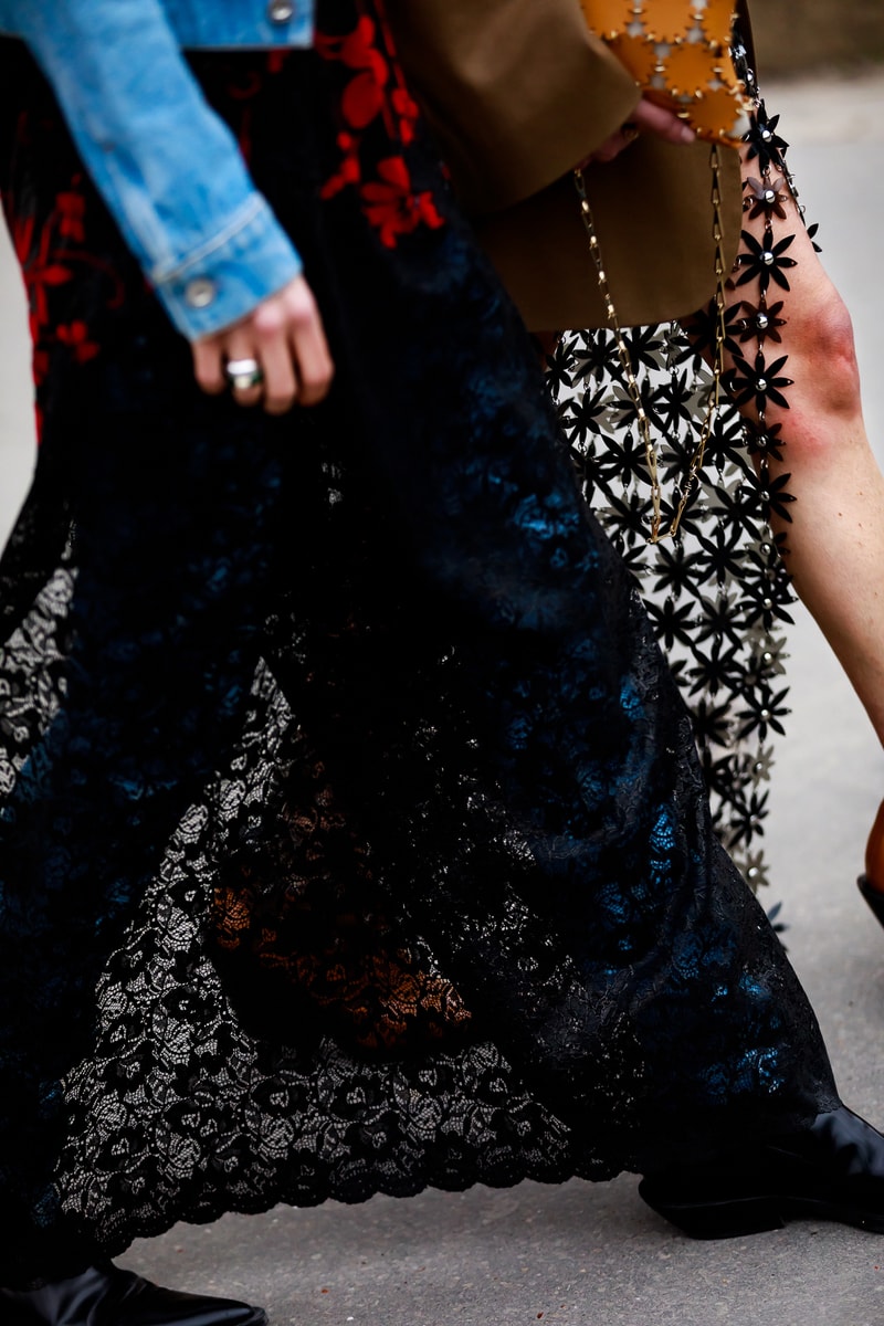 Paris Fashion Week Street Style Fall Winter 2019 Skirt Black Brown Top Blue