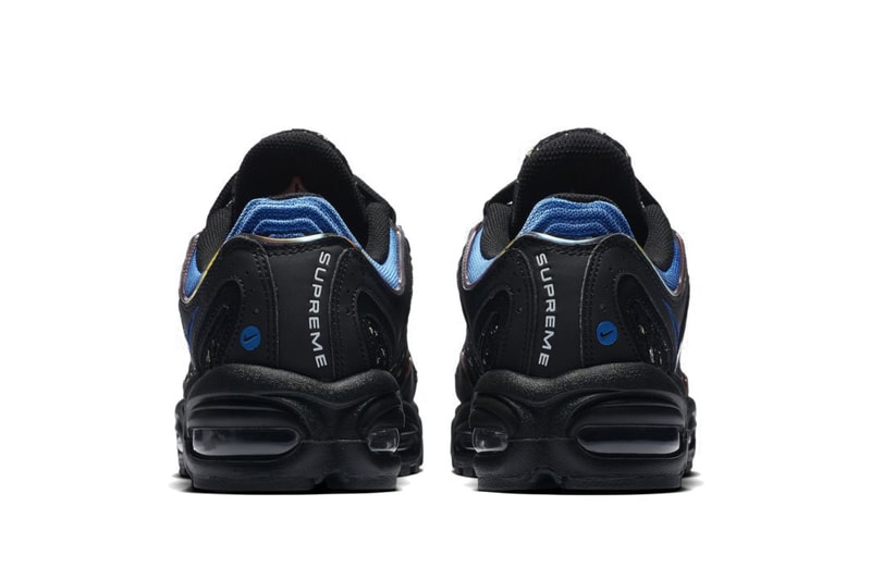 Supreme x Nike Air Max Tailwind 4 Release Info Sneaker Shoe Collaboration Swoosh Logo Branding Black Blue Red White Drop Date Teaser Official Images