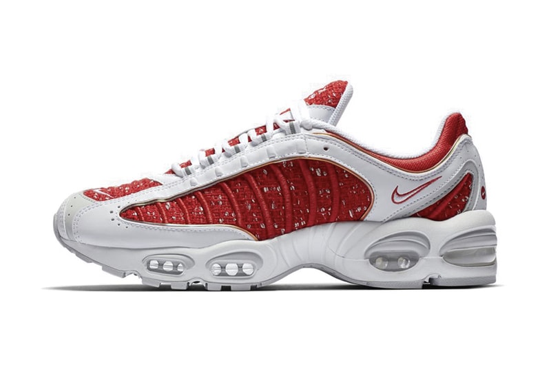 Supreme x Nike Air Max Tailwind 4 Release Info Sneaker Shoe Collaboration Swoosh Logo Branding Black Blue Red White Drop Date Teaser Official Images
