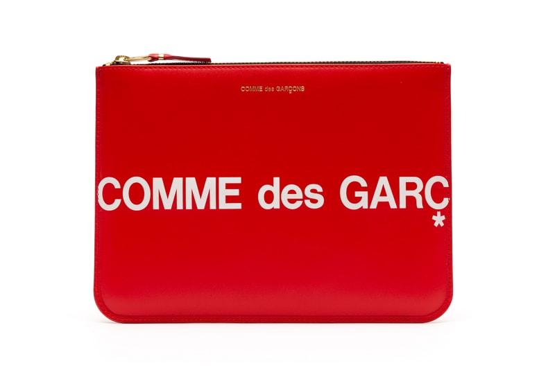COMME des GARÇONS Red and Black Logo Wallets White Big Print Coin Pouch