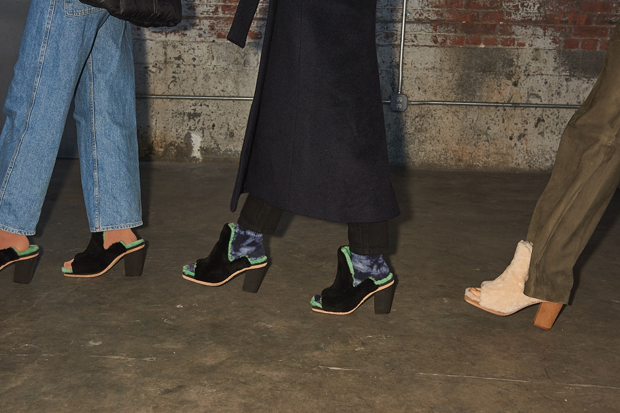 Ugg eckhaus latta uggs collaboration fall winter 2019 runway show backstage footwear heels mules 