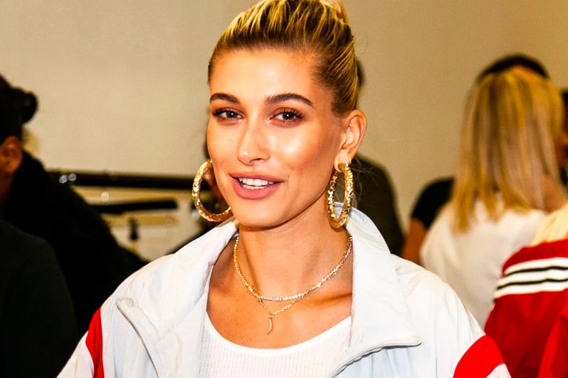 Hailey Baldwin Bieber Tracksuit adidas Originals Gold Hoop Earrings Ponytail London Fashion Week Blonde Hair 2018
