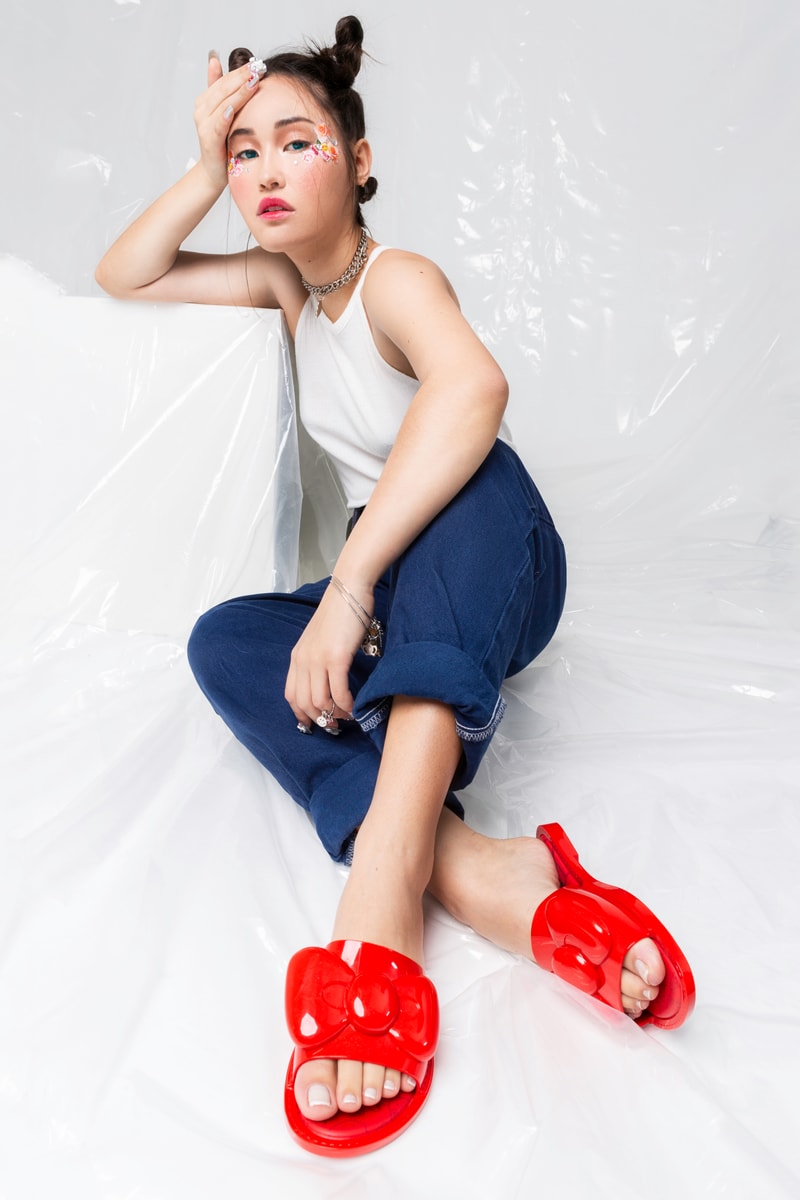 Melissa Launches Hello Kitty-themed Collection Rubber Sneaker Sandals Bow Pink Kids Shoes Lookbook 