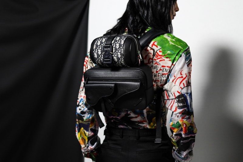 Dior Kim Jones Fall Winter 2019 Paris Fashion Week Men's Collection Sweater Green Yellow Handbag Black