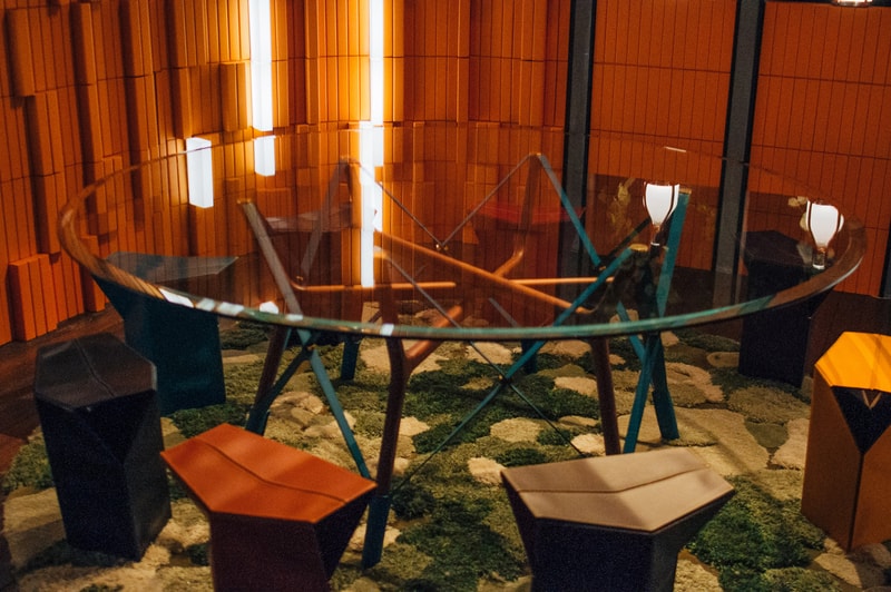 Louis Vuitton Objets Nomades Hong Kong Exhibit Table Clear Chairs Orange Green