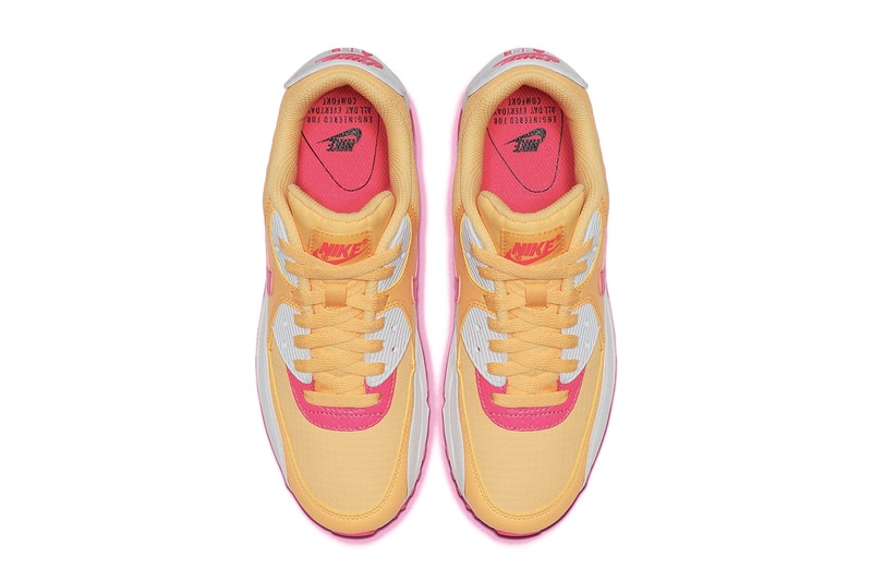 Nike Air Max 90 "Topaz Gold/White/Laser Fuchsia" Pink Yellow Sneaker Retro Spring Summer Shoe Statement