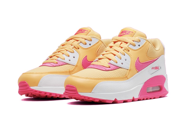 Nike Air Max 90 "Topaz Gold/White/Laser Fuchsia" Pink Yellow Sneaker Retro Spring Summer Shoe Statement
