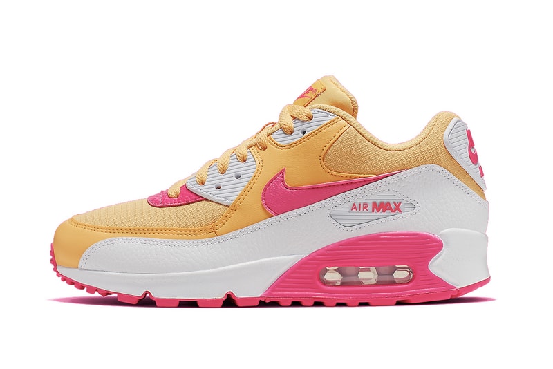 Nike Air Max 90 "Topaz Gold/White/Laser Fuchsia" Pink Yellow Sneaker Retro Spring Summer Shoe Statement