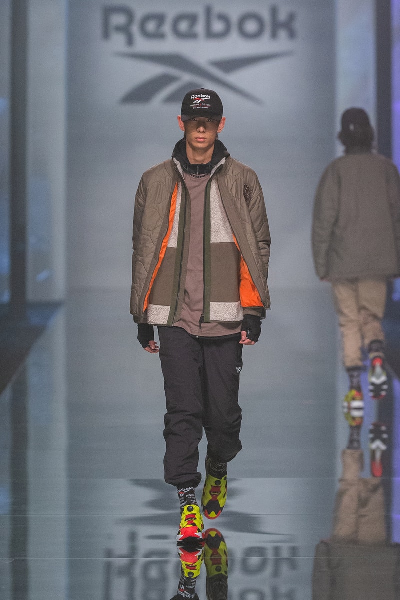 Reebok Fall Winter 2019 Shanghai Fashion Week Show Collection Jacket Tan Pants Grey