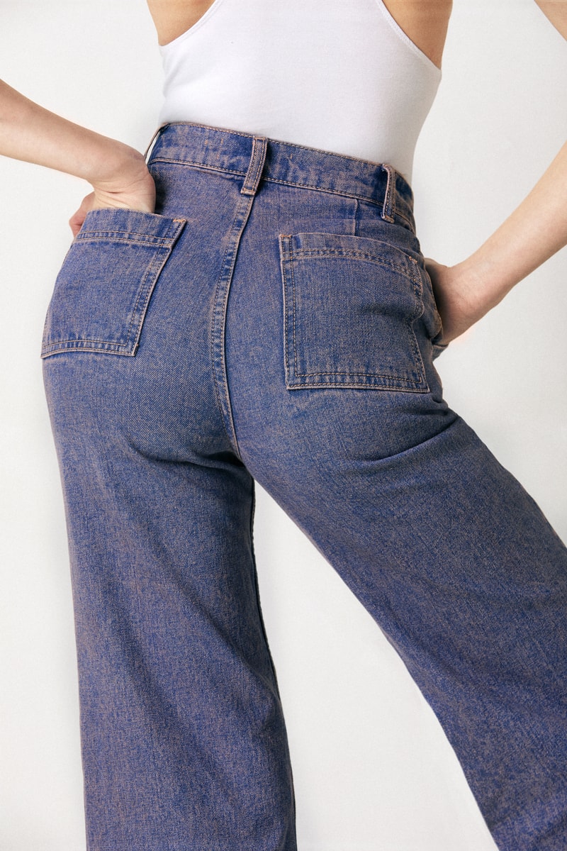 American Apparel Spring Summer 2019 Denim Collection Crop Wide Leg Jean Pink Tinted Wash