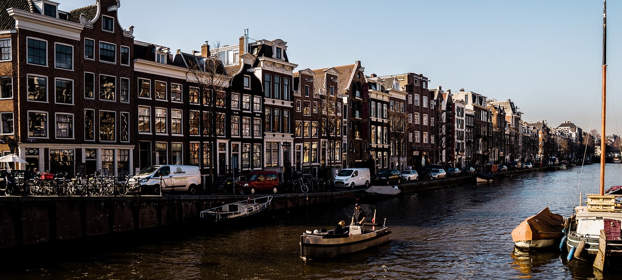 Amsterdam The Netherlands Dutch Canal Houses River Boats Scenery Travel 