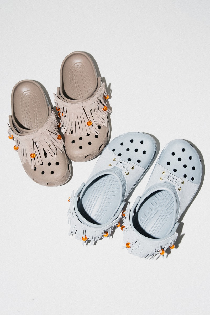 BEAMS x Crocs Capsule Collection Classic Fringe Clog Mushroom Light Gray