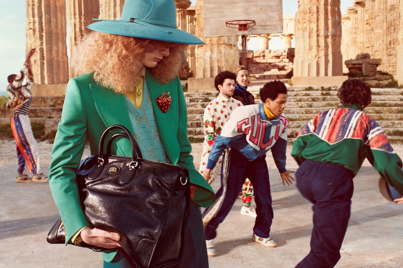 Gucci Pre Fall 2019 Campaign Collection Hat Sweater Blue Blazer Green Logo Leather Jacket White Navy