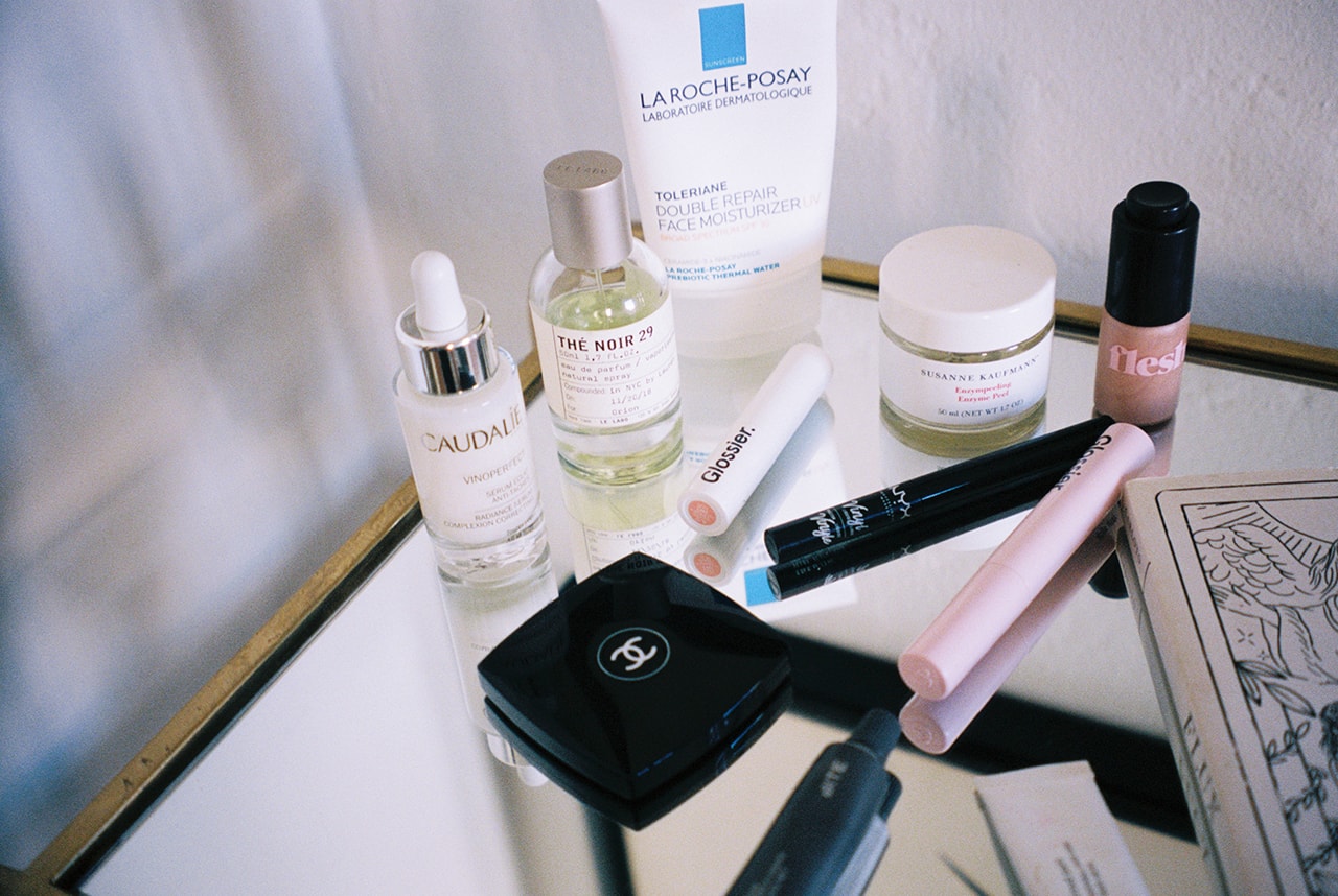 Makeup Skincare Cosmetics Haircare Products Estee Lauder Serum Living Proof Hair Volume Spray Cowshed Balm Mario Badescu Flat Lay Lifestyle Danielle Cathari
