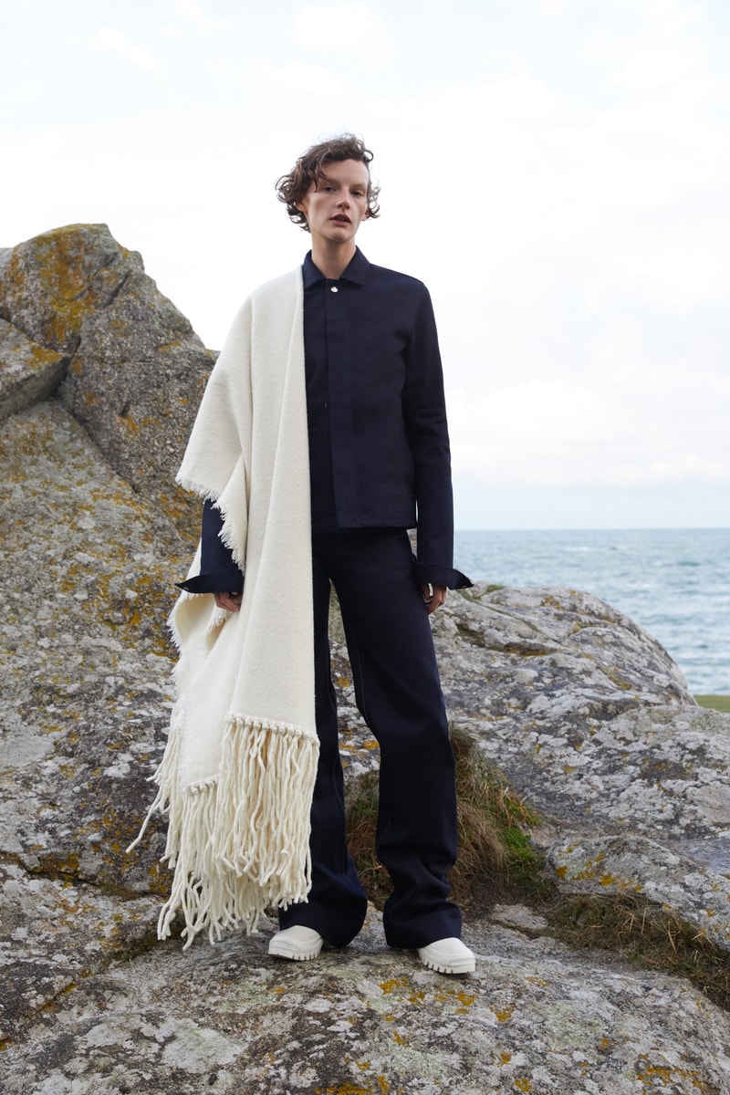 Jil Sander Plus Fall Winter 2019 Collection Shirt Pants Navy Blue Scarf Cream