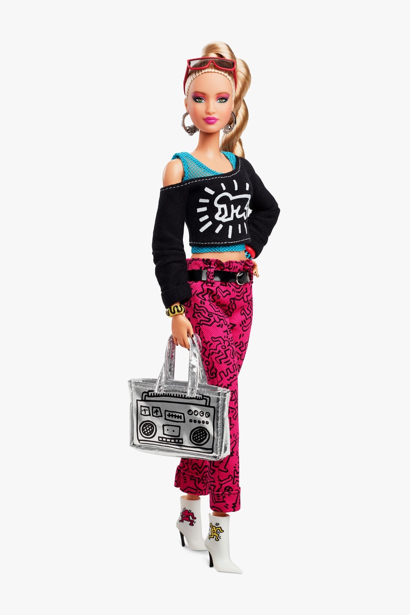 Keith Haring x Barbie Doll Top Black Pants Pink Bag Silver