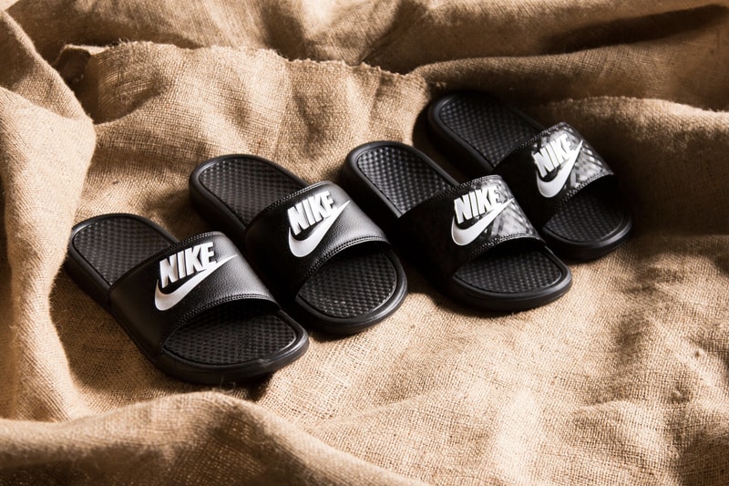 Nike Benassi Logo Slides Sandals Swoosh Print Texture Spring Summer Shoe Sporty Fashion Athleisure 