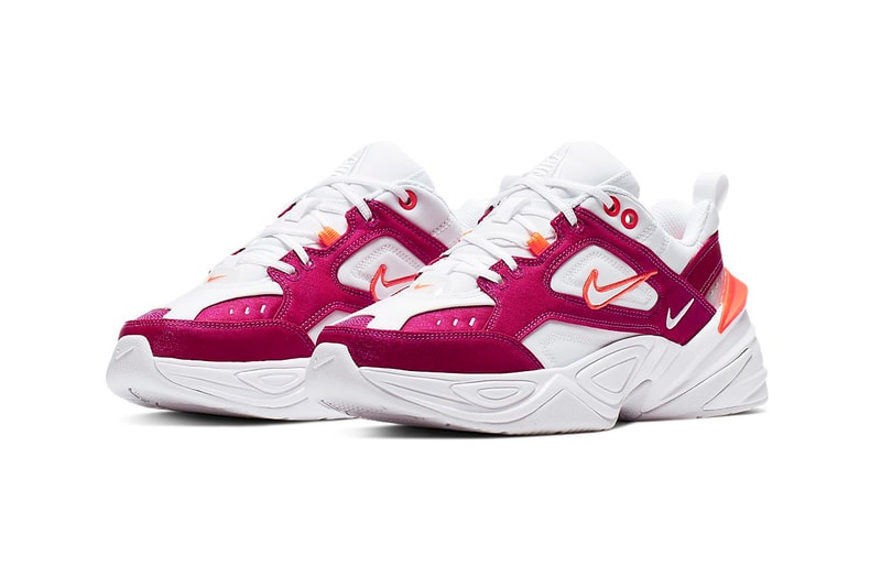 Nike M2K Tekno Hyper Crimson Orange White Canvas Denim Chunky Sneakers Trainers