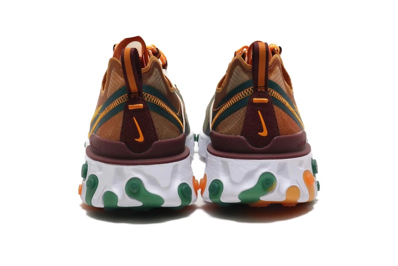 Nike React Element 87 "Orange Peel" "Red Orbit" Sneaker Release Shoe Translucent Upper Texture Sporty Orange Pink Blue White Green Spring Summer 