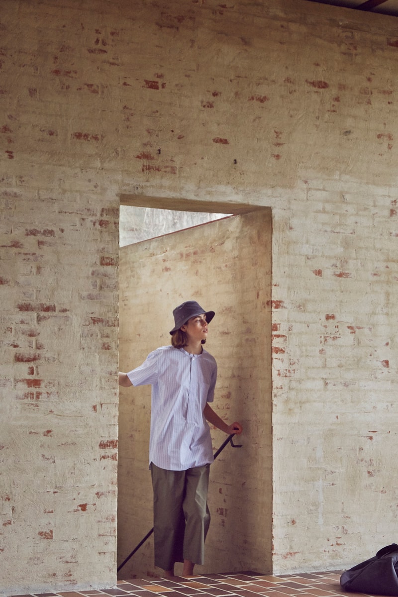 Norse Store Spring Summer 2019 Editorial Top White Blue Bottoms Hat Grey