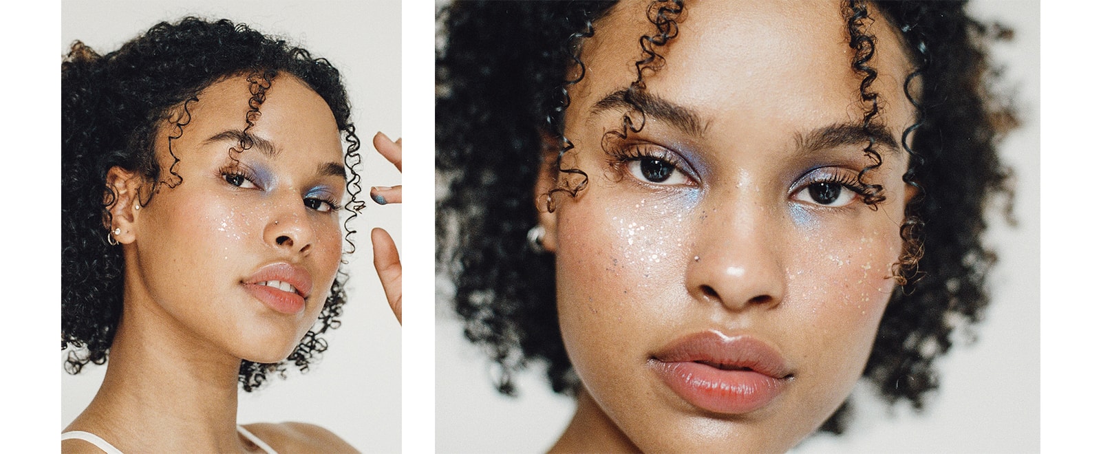 Makeup Editorial Beauty Mac Cosmetics Extra Dimension Foil Eye Shadow Gold Medalist Sparkle Glitter Blonde Hair Thilini Pradhana Model Toronto Freckles