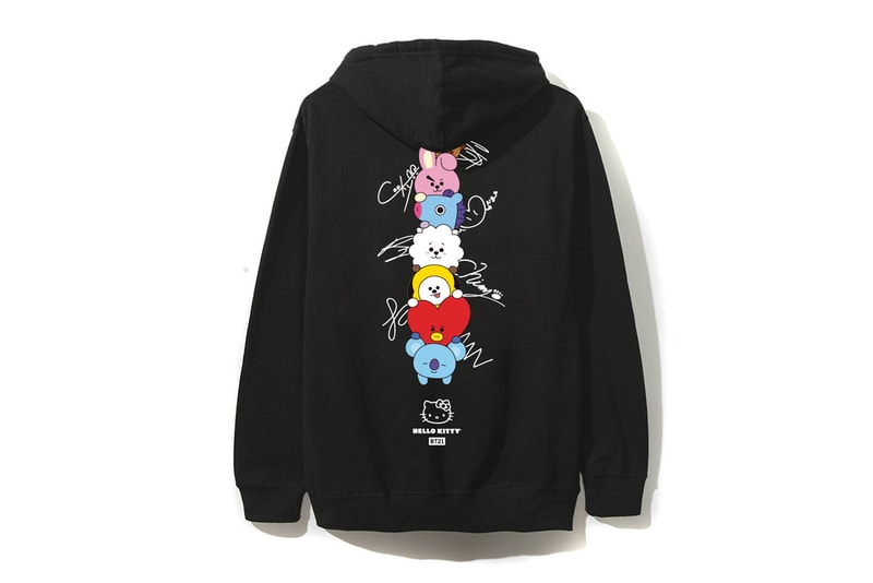 BTS BT21 x Hello Kitty Collaboration Hoodie T-Shirt Black White Autographs Signatures Characters 