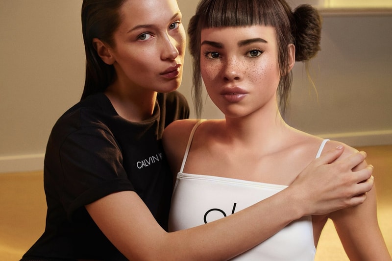 Calvin Klein Bella Hadid Lil Miquela Ad Campaign Underwear Tank Top T-Shirt Hug Embrace Virtual Influencer Model 