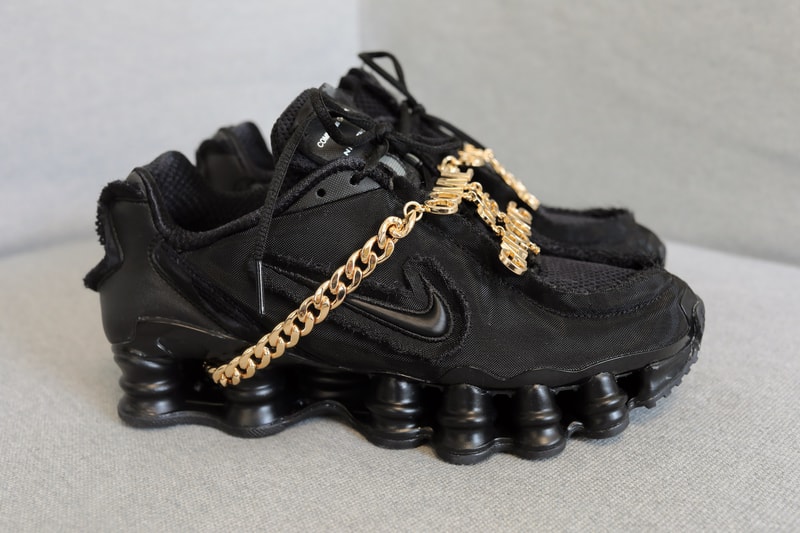 Comme Des Garçons Nike Shox TL Black Closer Look Chain Detail Shots Sneaker Shoe Release