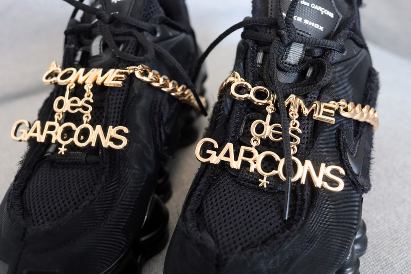 Comme Des Garçons Nike Shox TL Black Closer Look Chain Detail Shots Sneaker Shoe Release