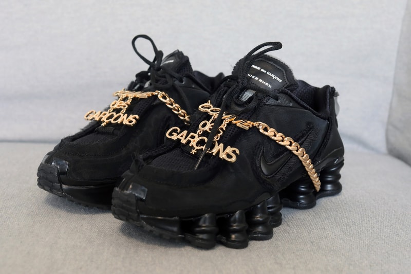 Comme Des Garçons Nike Shox TL Black Closer Look Chain Detail Shots Sneaker Shoe Release