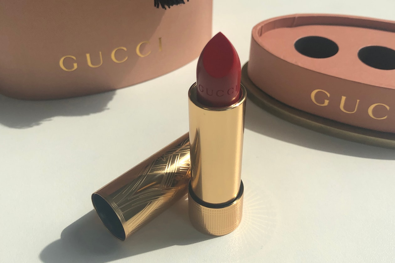 Gucci Beauty Lipstick Rouge a Levres Baume Satin Voile Review Goldie Red 