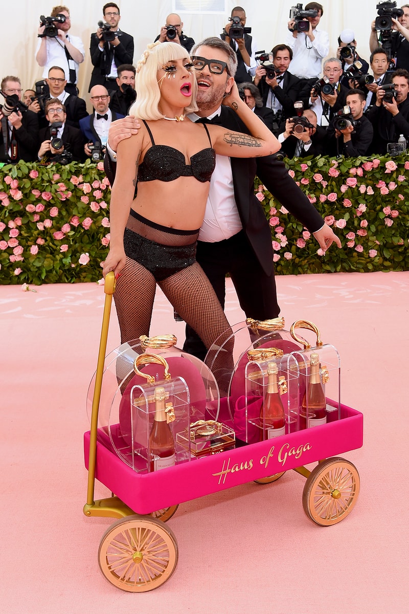 Lady Gaga Met Gala 2019 Bra Lingerie Black Underwear Boots Red Carpet Brandon Maxwell Trolley Champagne