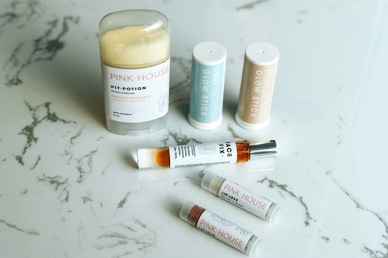 pink house makeup skincare beauty natural clean review highlighter deodorant face serum lip balm chapstick
