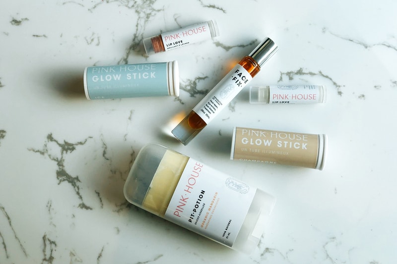 pink house makeup skincare beauty natural clean review highlighter deodorant face serum lip balm chapstick