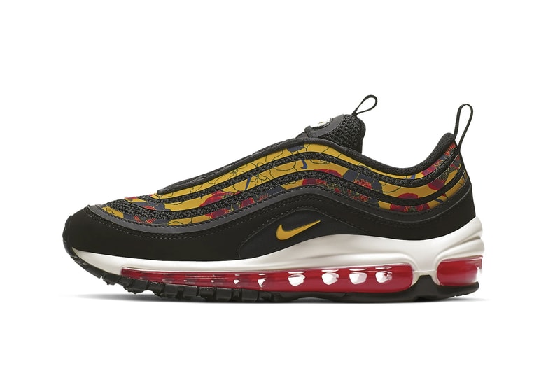Nike Air Max 97 University Gold Floral Print White Black Summer Sneaker Shoe Release