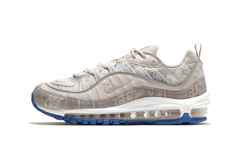 Nike Air Max 98 Premium "Camo" Sneaker Beige Blue Grey pattern texture upper shoe summer trainer