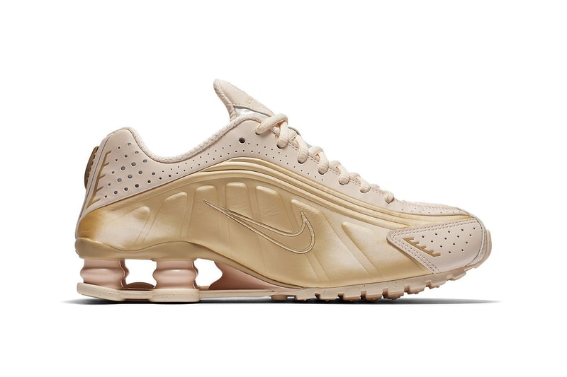 Nike Shox R4 "Guava Ice" Gold Pink Release Sneaker Retro Silhouette shoe Swoosh Metallic Summer 