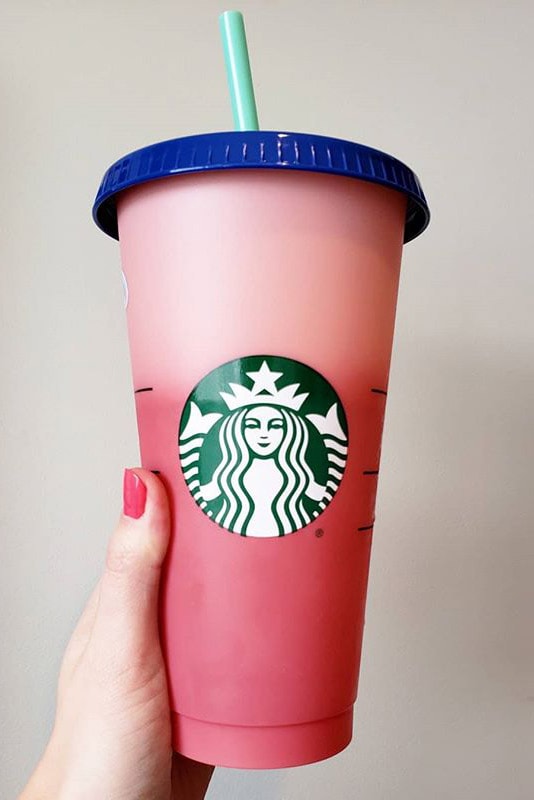 Starbucks Color Changing Reusable Mug Cup Tumbler Drink Pink Green Yellow Blue Purple