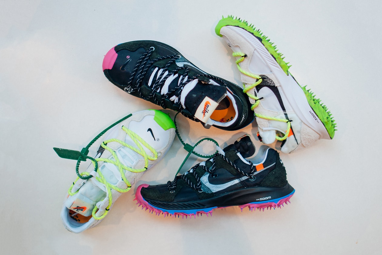 virgil abloh off white nike zoom terra kiger 5 sneaker unboxing on feet video track and field