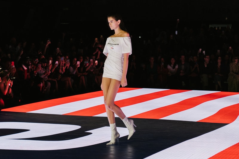 Alexander Wang Spring Summer 2020 Runway Show Rockefeller Center New York American Flag America Designer Model Kaia Gerber White Dress