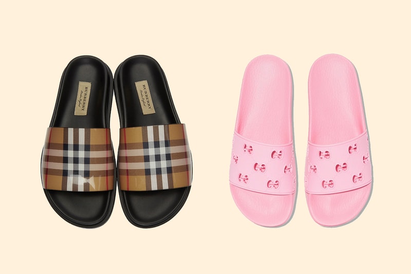 burberry nova check slides gucci pink logo cutout sandals luxury brand designer