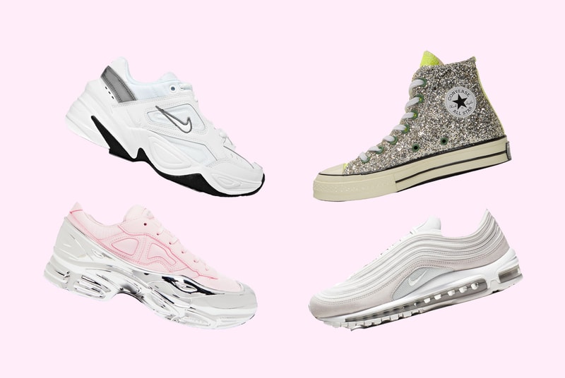 Nike M2K Tekno White Raf Simons x adidas Ozweego Pink Air Max 97 Platinum Tint JW Anderson Converse Chuck 70 Gold Silver