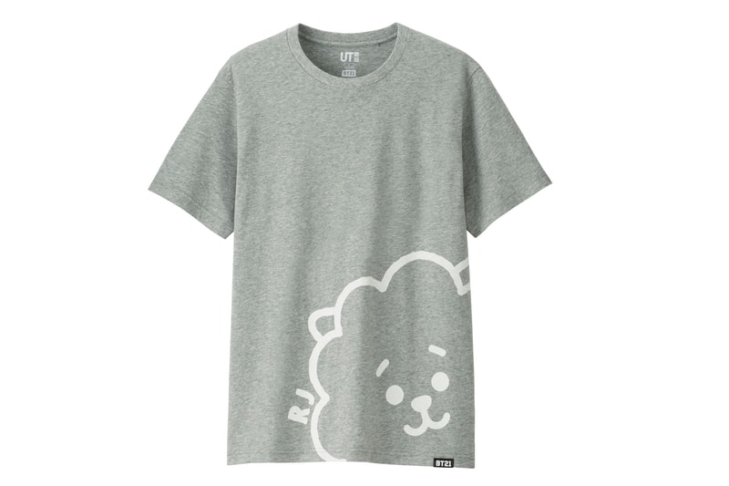 BT21 BTS Uniqlo UT Collaboration K-pop Big Hit Entertainment T-Shirt Grey Gray