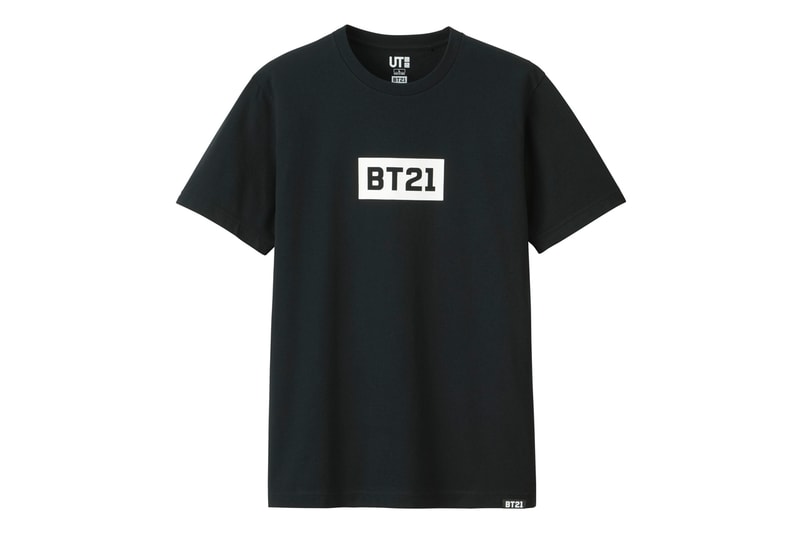 BT21 BTS Uniqlo UT Collaboration K-pop Big Hit Entertainment T-Shirt White Black Logo