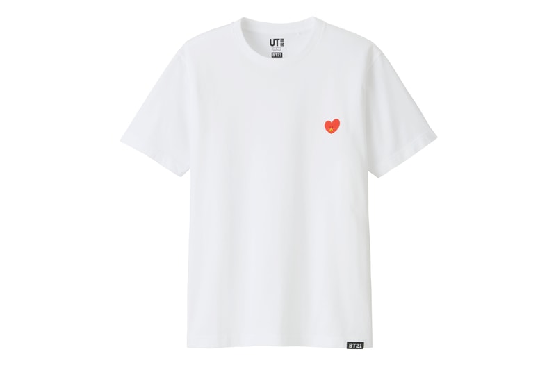 BT21 BTS Uniqlo UT Collaboration K-pop Big Hit Entertainment T-Shirt White Heart Logo