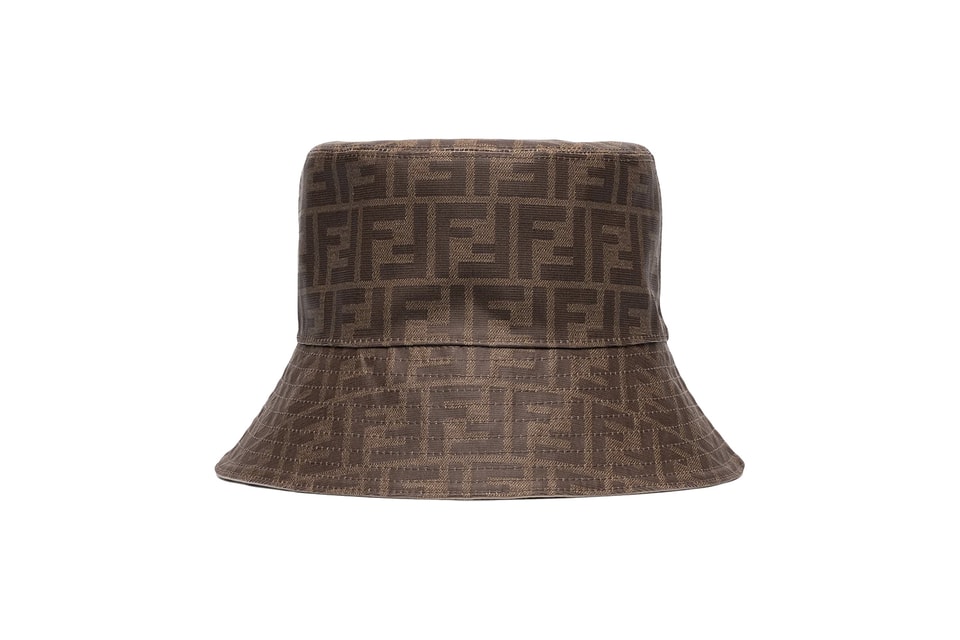 HAT: Brown & Beige Polyester Monogram & PU Leather Bucket, NWT Vintage Y2K Coach Signature Monogram Bucket Hat Beige Tan P  main image 3