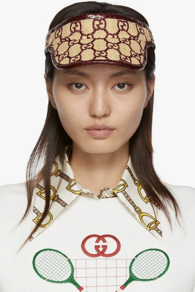 Gucci Monogram Logo Visor Hat Cap Accessory Summer Staple Print Luxury Beach Essentials Where to Buy Gucci Monogram hat