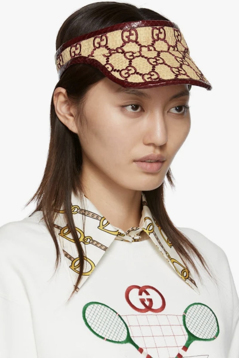 Gucci Monogram Logo Visor Hat Cap Accessory Summer Staple Print Luxury Beach Essentials Where to Buy Gucci Monogram hat