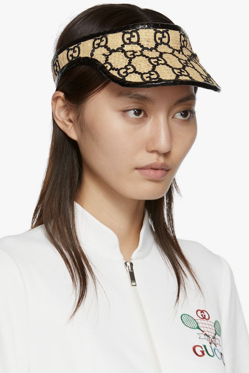 Gucci Monogram Logo Visor Hat Cap Accessory Summer Staple Print Luxury Beach Essentials Where to Buy Gucci Monogram hat